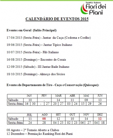 Calendário Eventos 2015